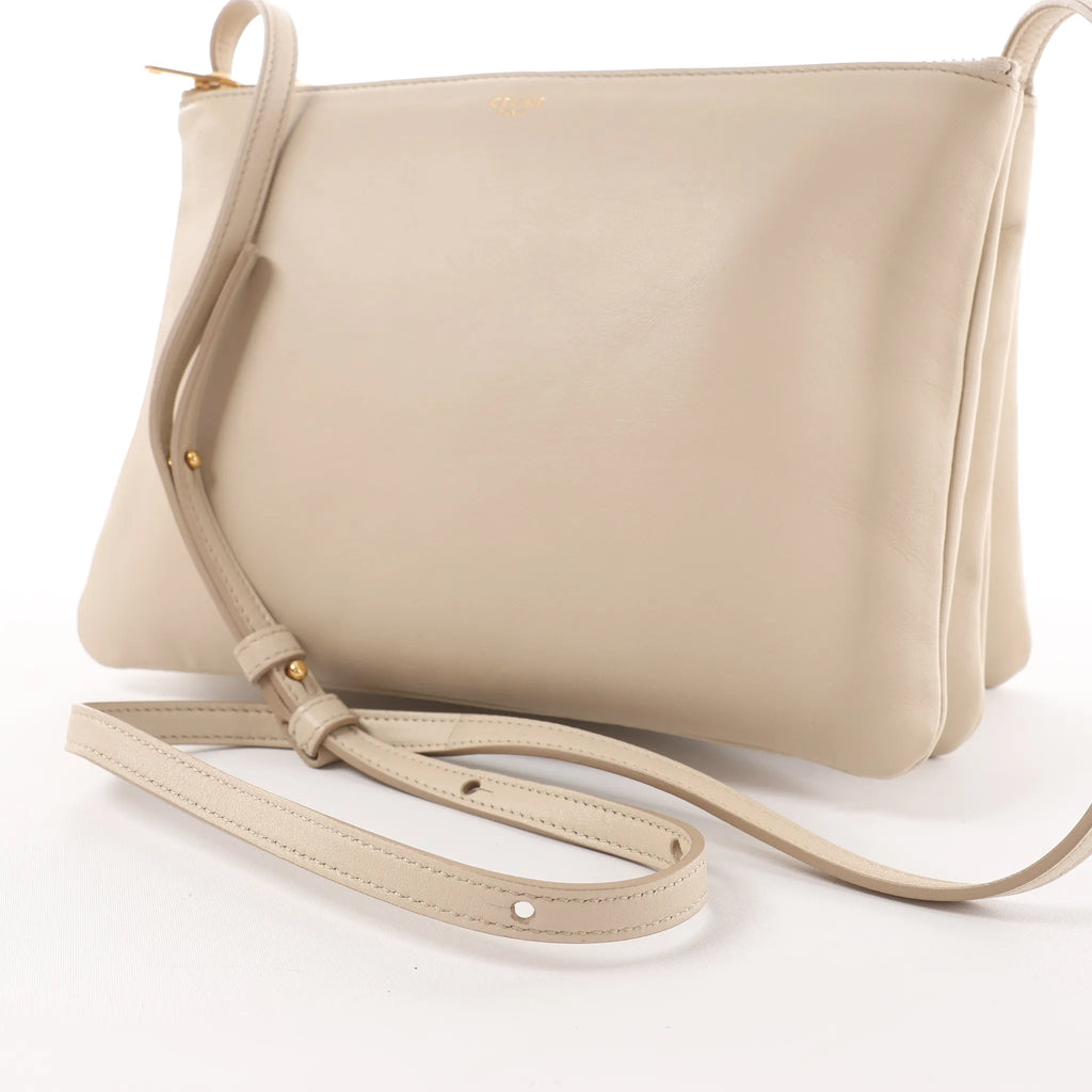 Celine Trio Large Leather Crossbody bag in Beige