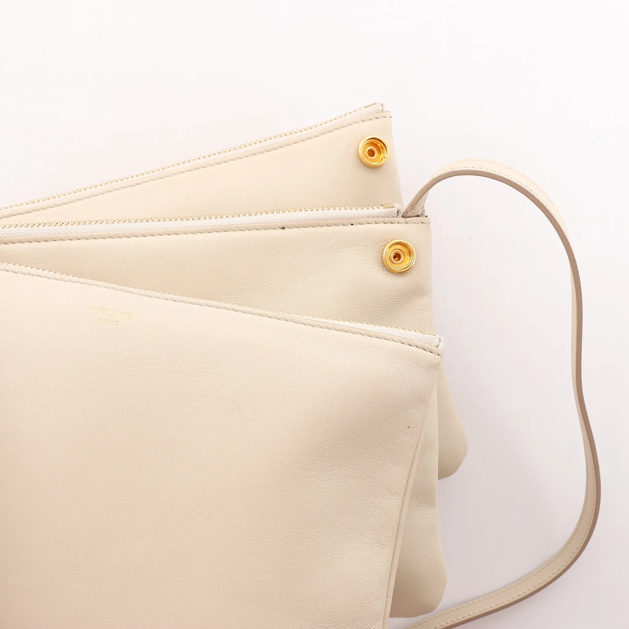 Celine Trio Large Leather Crossbody bag in Beige