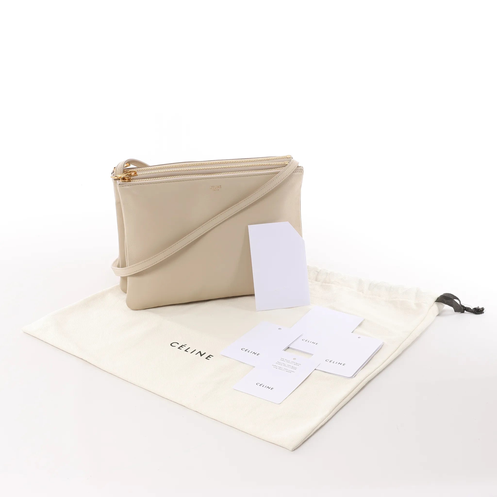 Celine Trio Large Leather Crossbody bag in Beige