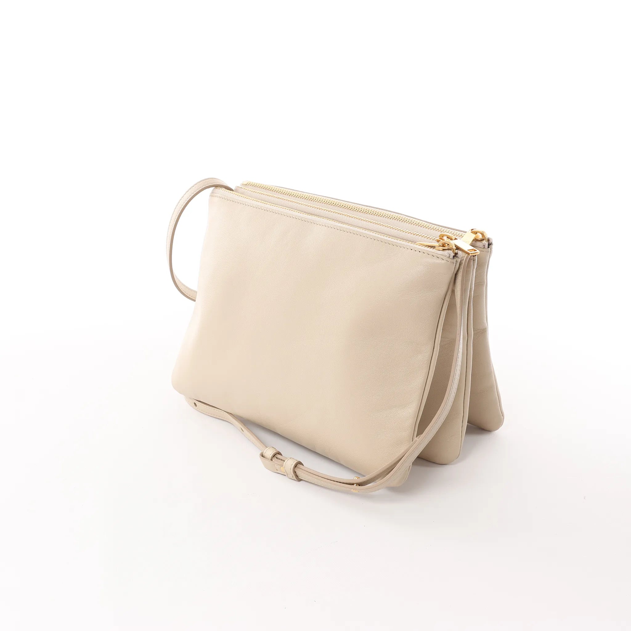 Celine Trio Large Leather Crossbody bag in Beige