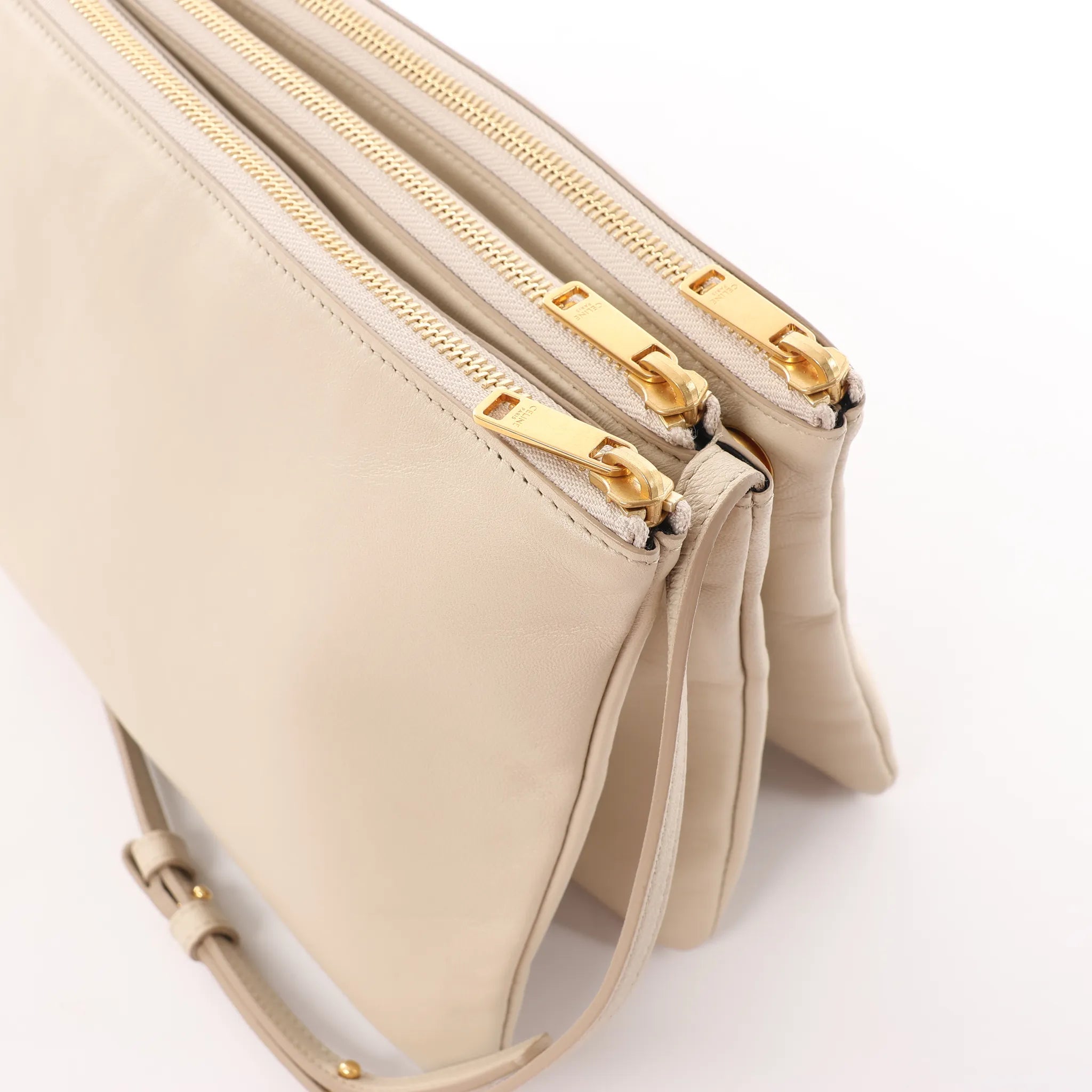 Celine Trio Large Leather Crossbody bag in Beige