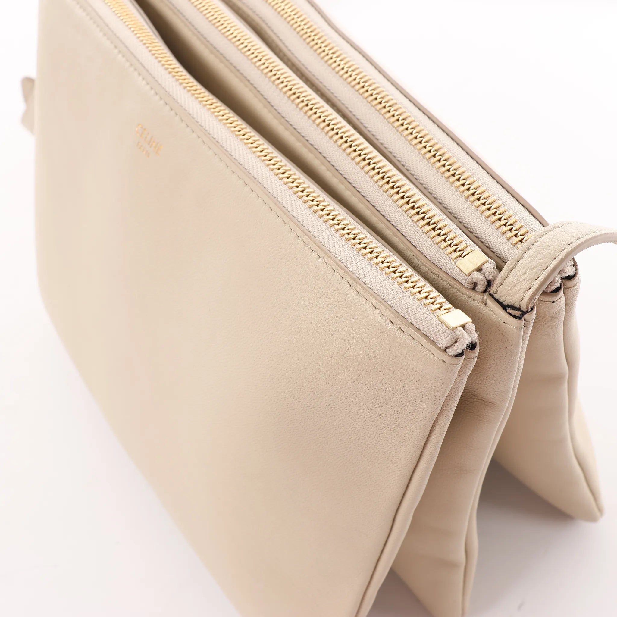 Celine Trio Large Leather Crossbody bag in Beige