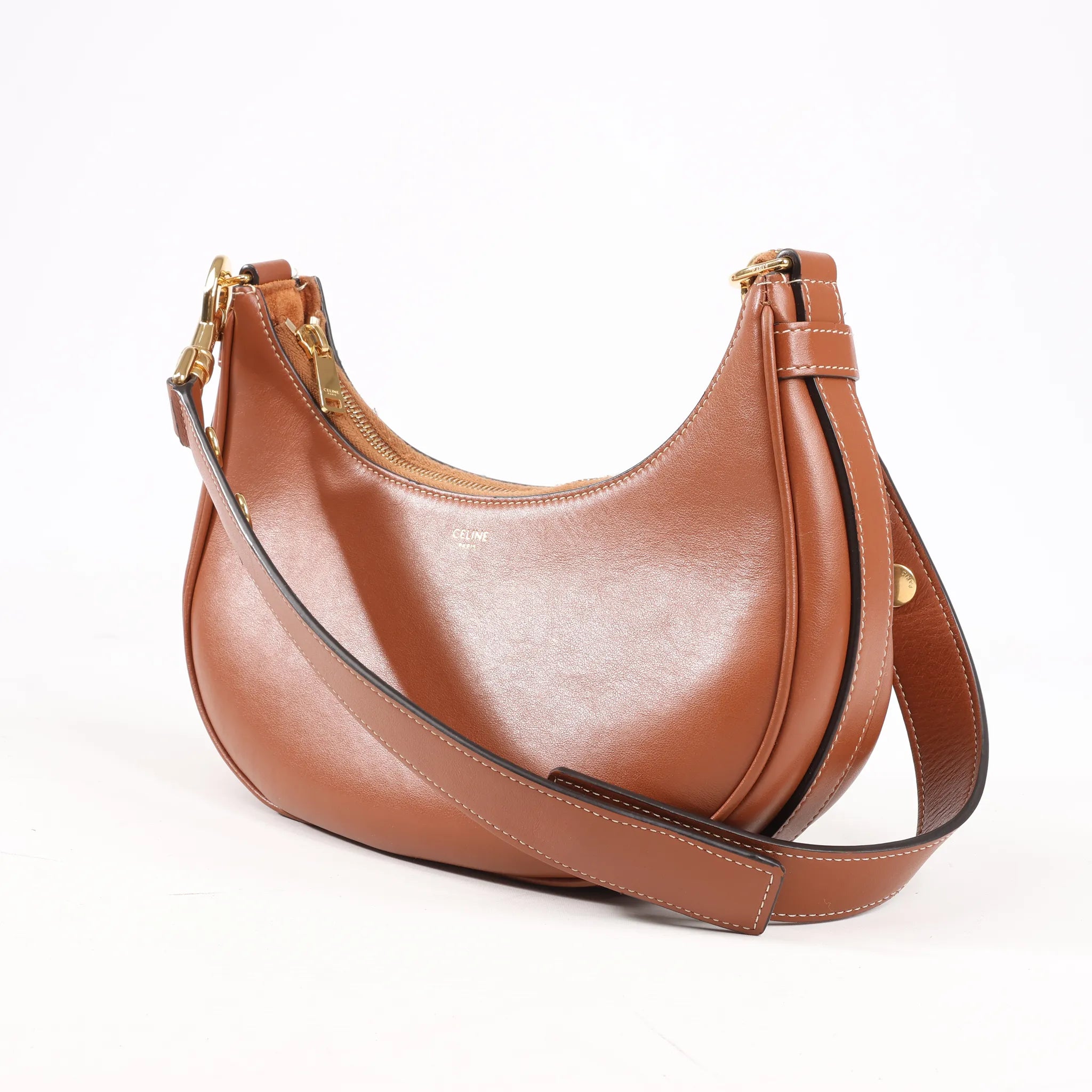 CELINE Ava Leather Shoulder Bag in Brown