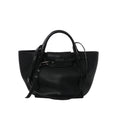 Black Celine Big Bag Small leather handbag with rounded top handles, long shoulder strap, belted front closure and silver-tone buckle hardware.