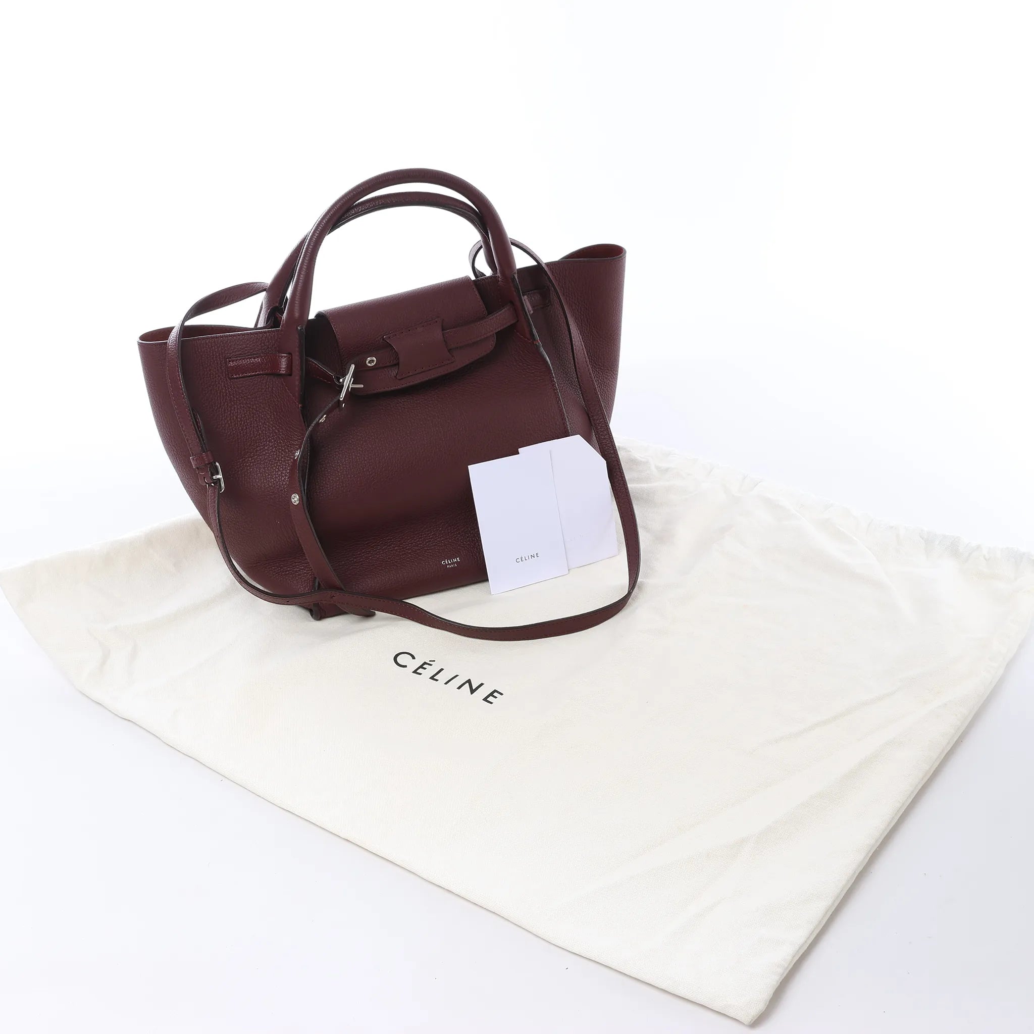 CELINE Big Bag Small Leather 2way Handbag in Burgundy