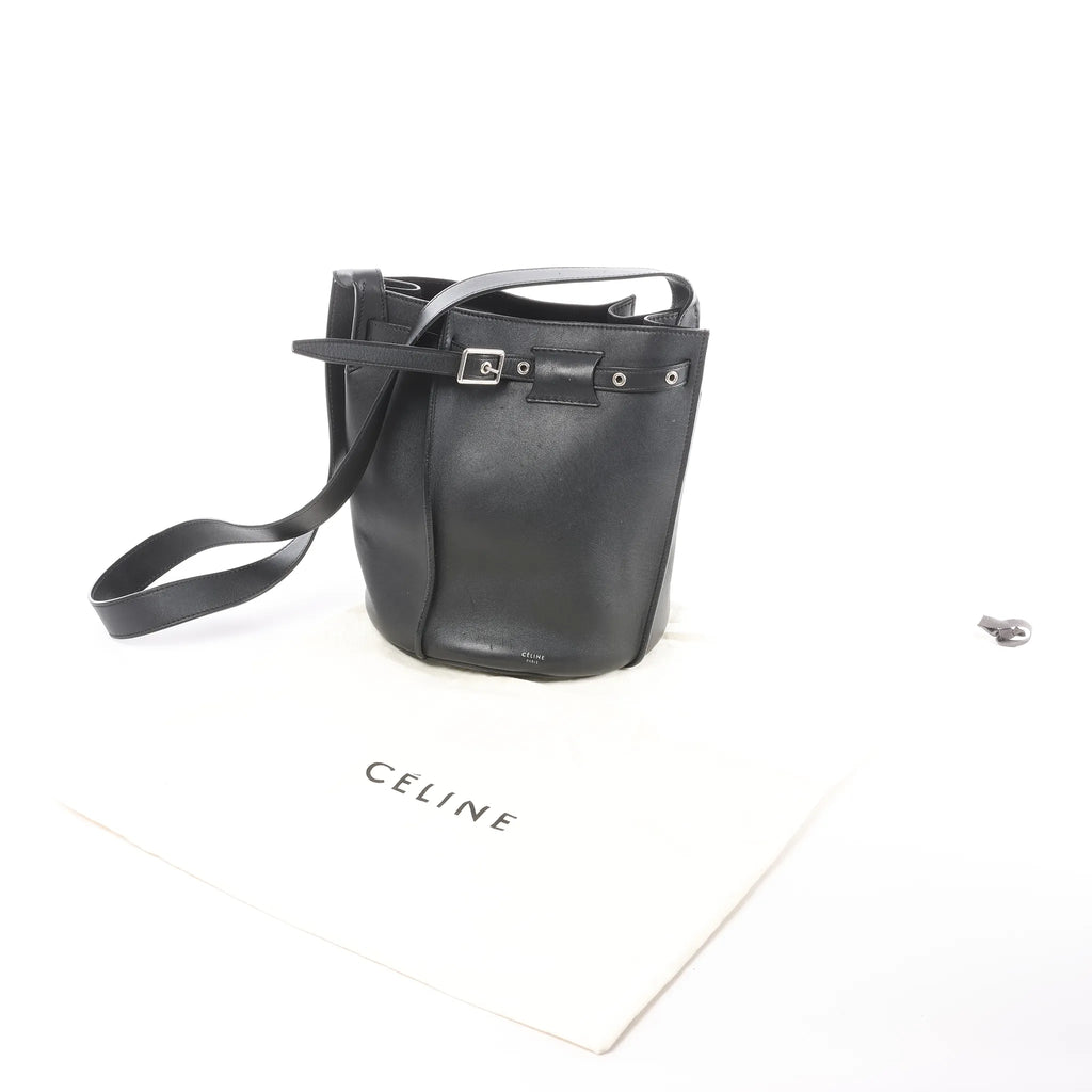CELINE Big Bag Bucket Leather Shoulder Bag in Black