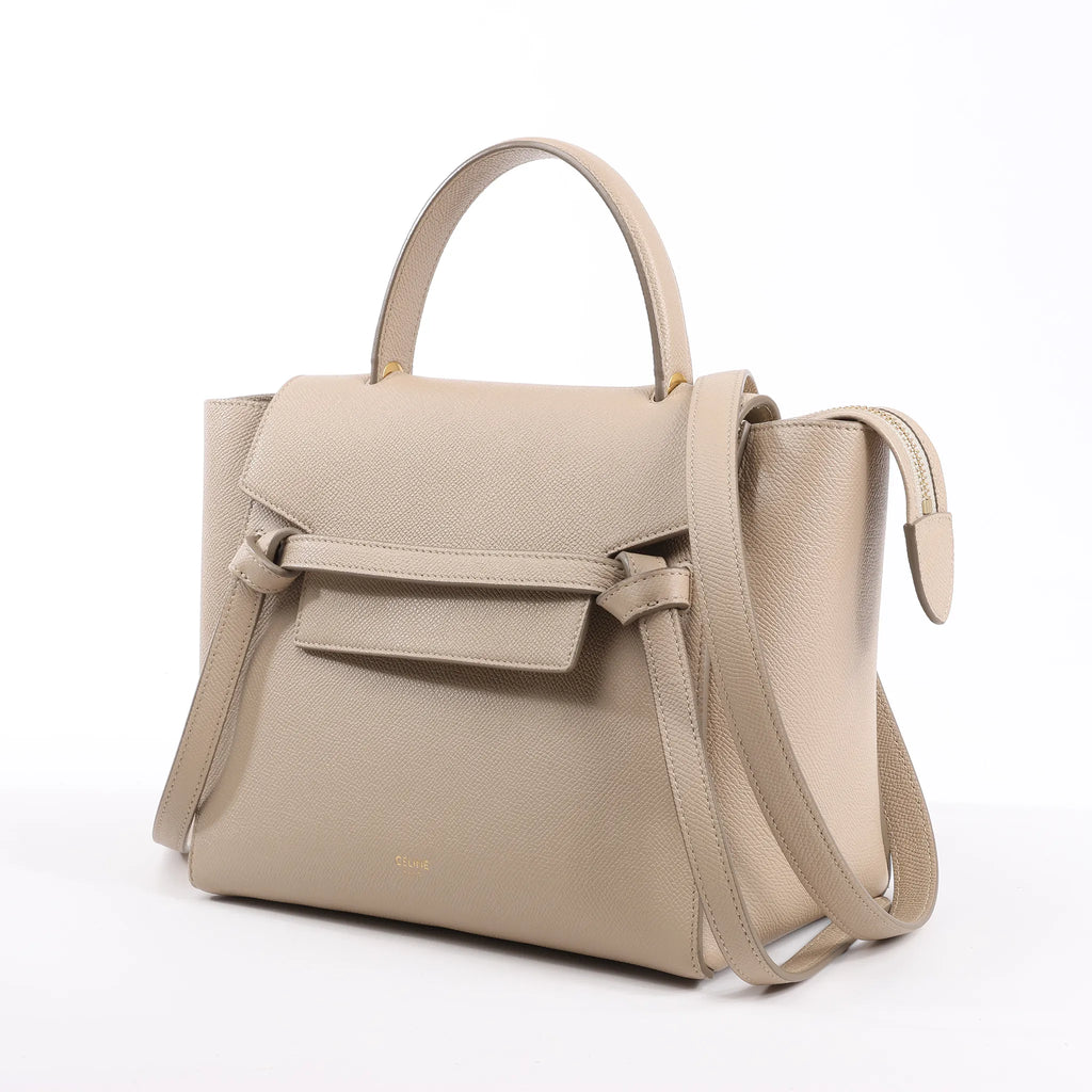 CELINE Belt Bag Grained Leather Micro 2Way Handbag in Beige
