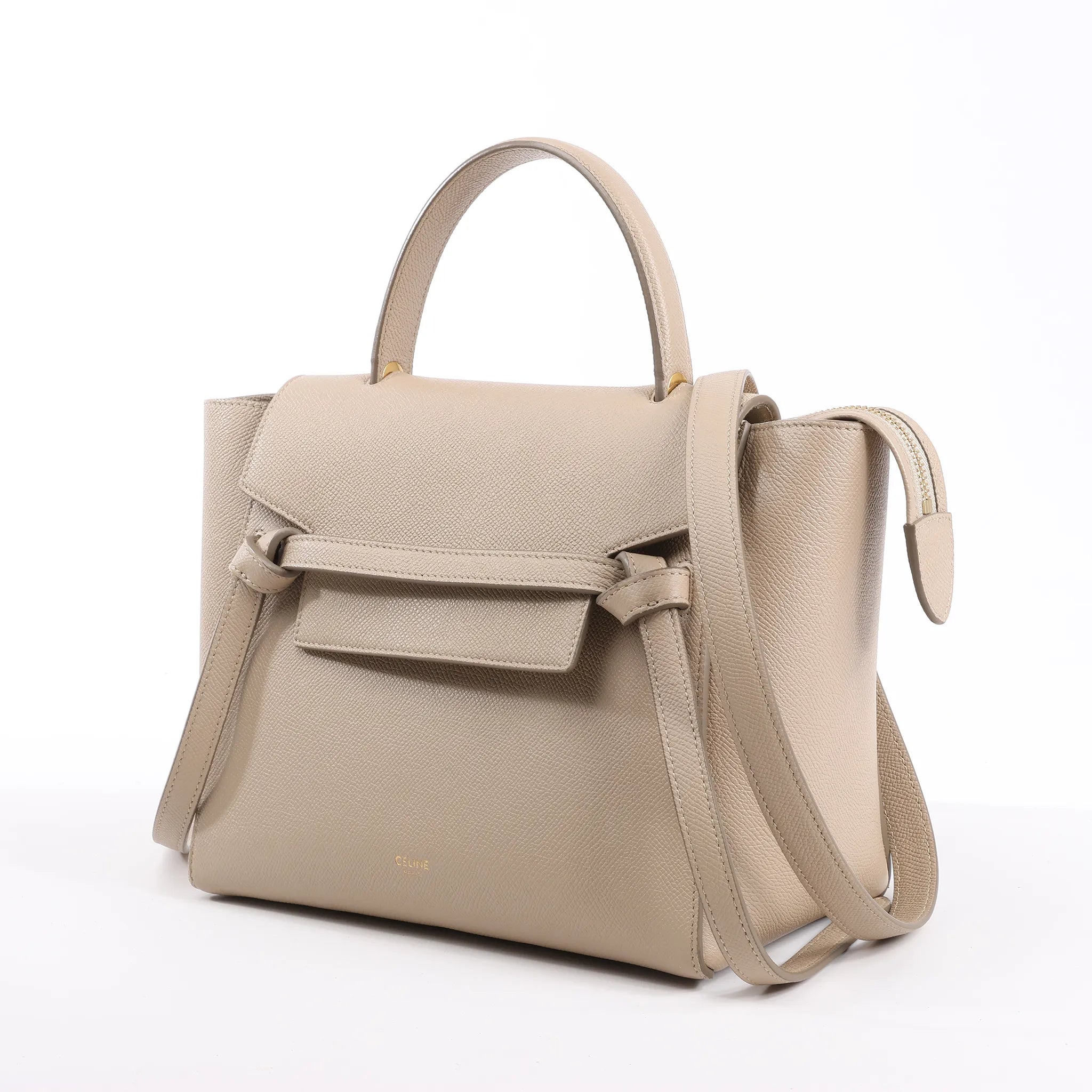 CELINE Belt Bag Grained Leather Micro 2Way Handbag in Beige