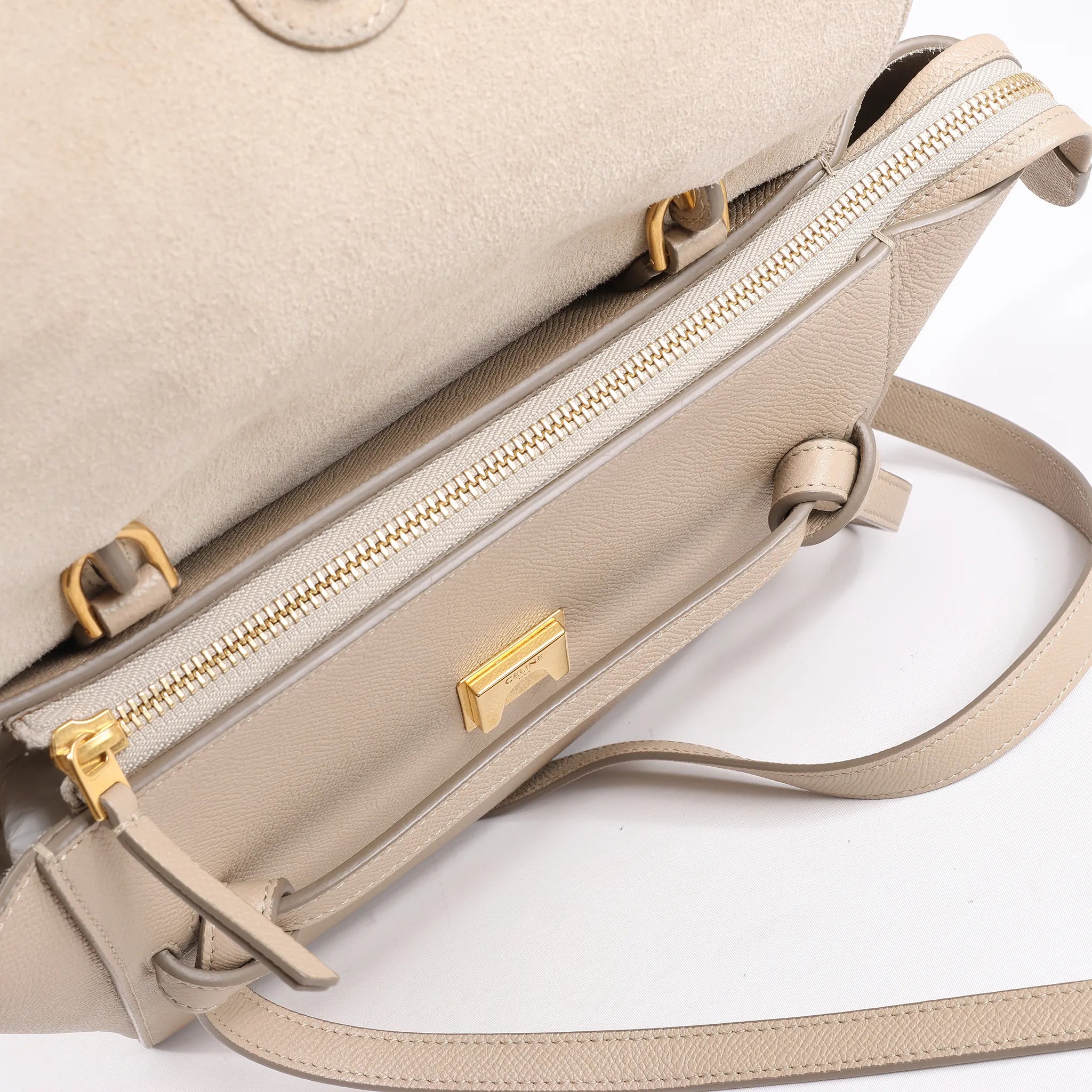 CELINE Belt Bag Grained Leather Micro 2Way Handbag in Beige