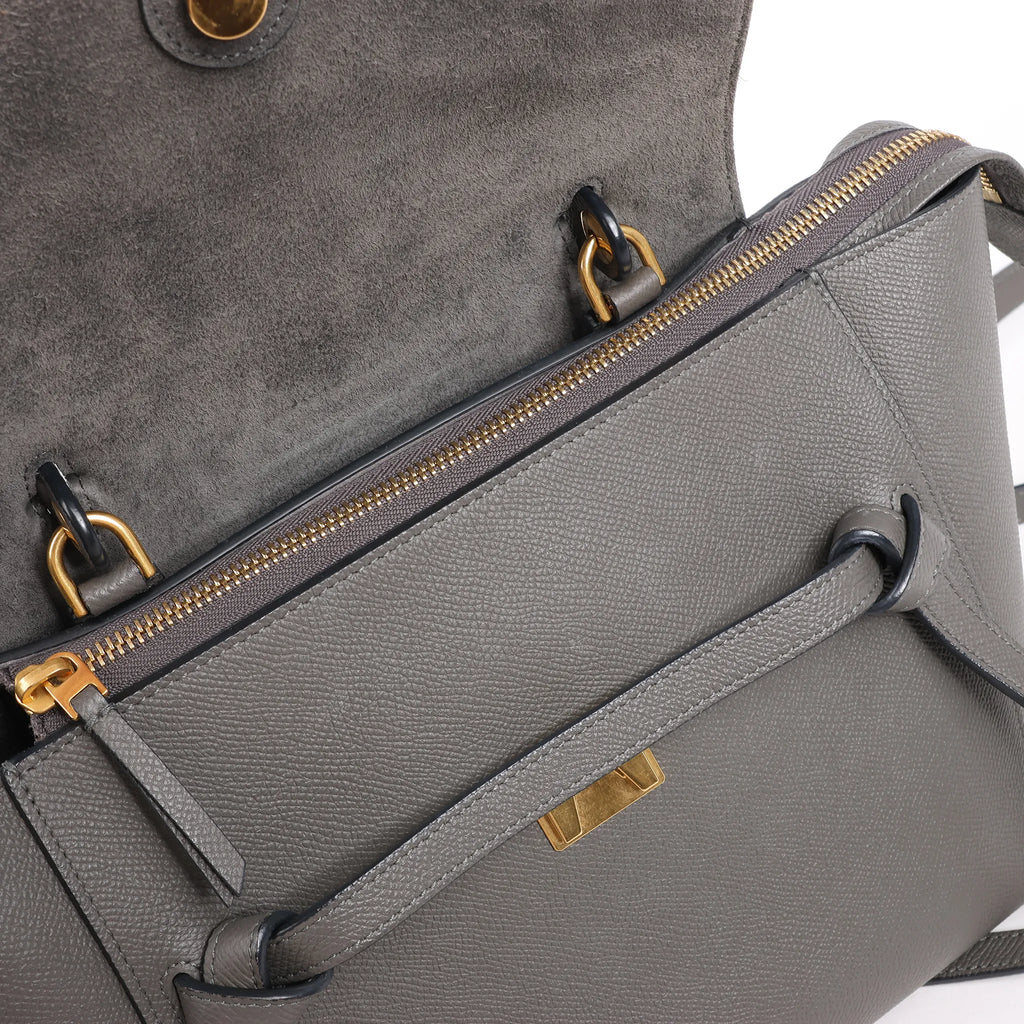 CELINE Belt Bag Grained Leather Micro 2Way Handbag in Gray