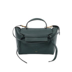 Green Celine Mini Belt Bag in grained leather with a top handle, shoulder strap, knotted front belt detail and small gold-tone Celine logo.