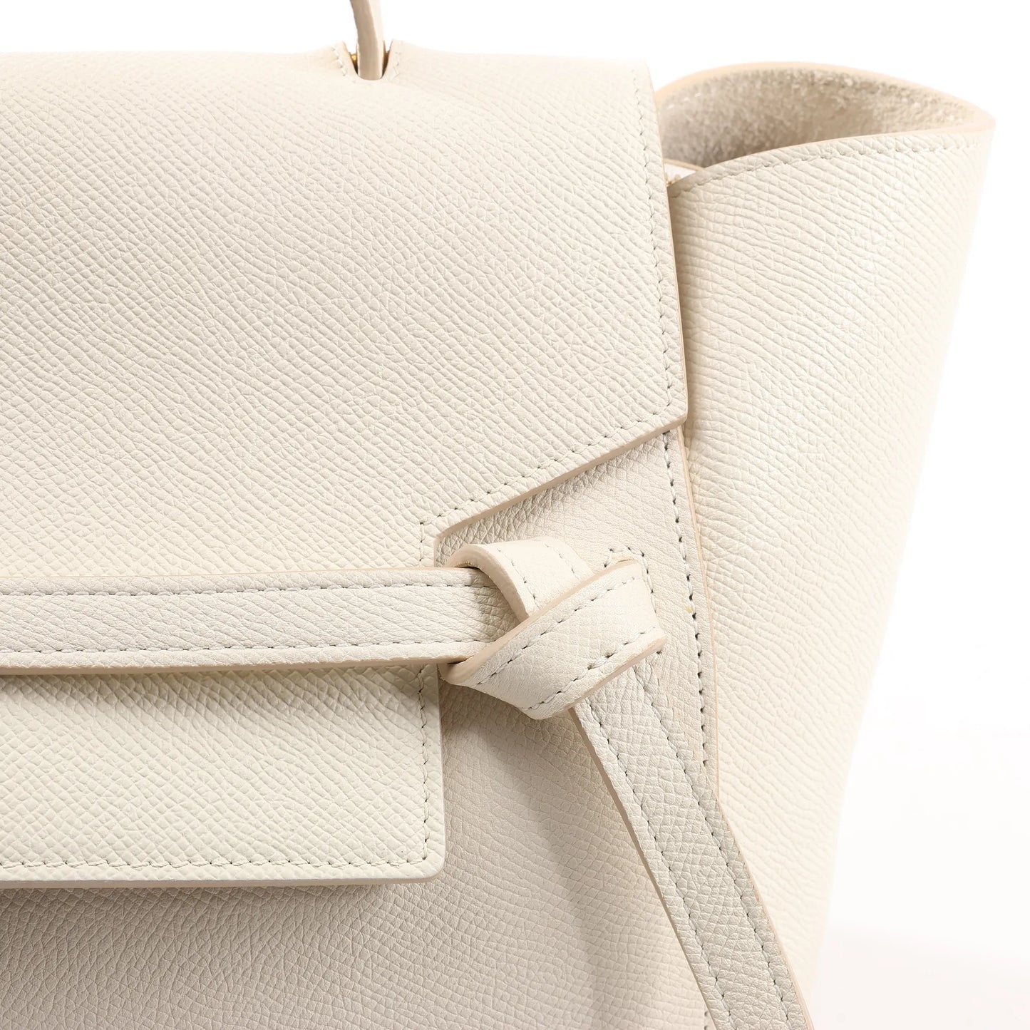 CELINE Belt Bag Grained Leather Mini 2Way Handbag in White
