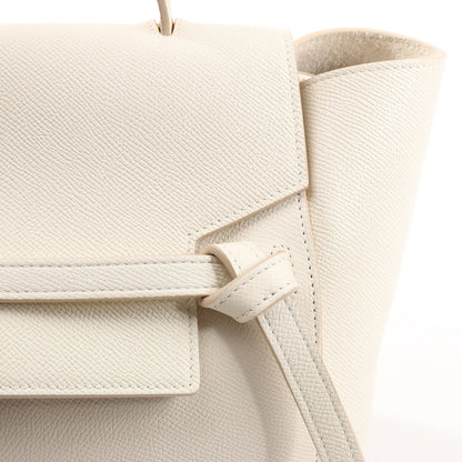 CELINE Belt Bag Grained Leather Mini 2Way Handbag in White