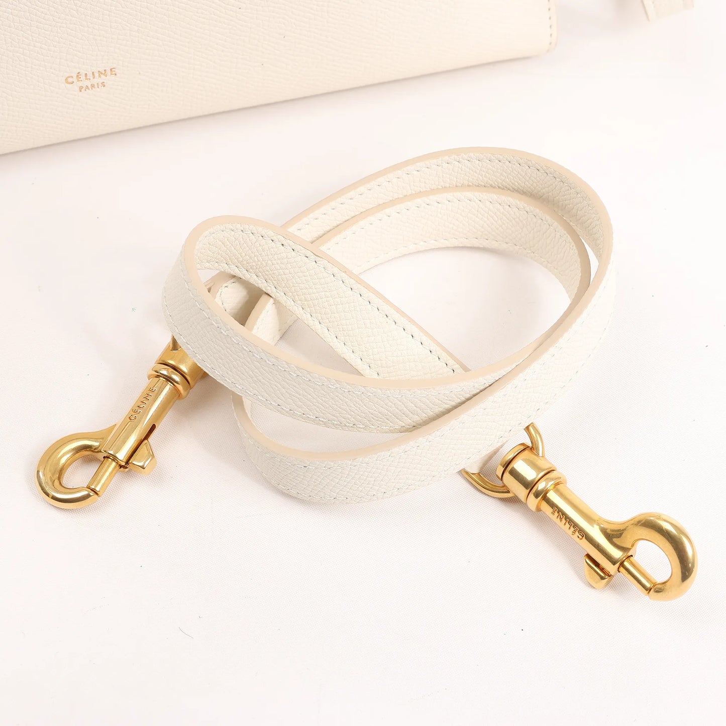 CELINE Belt Bag Grained Leather Mini 2Way Handbag in White