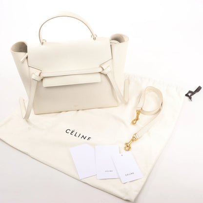 CELINE Belt Bag Grained Leather Mini 2Way Handbag in White