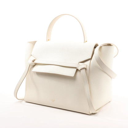 CELINE Belt Bag Grained Leather Mini 2Way Handbag in White