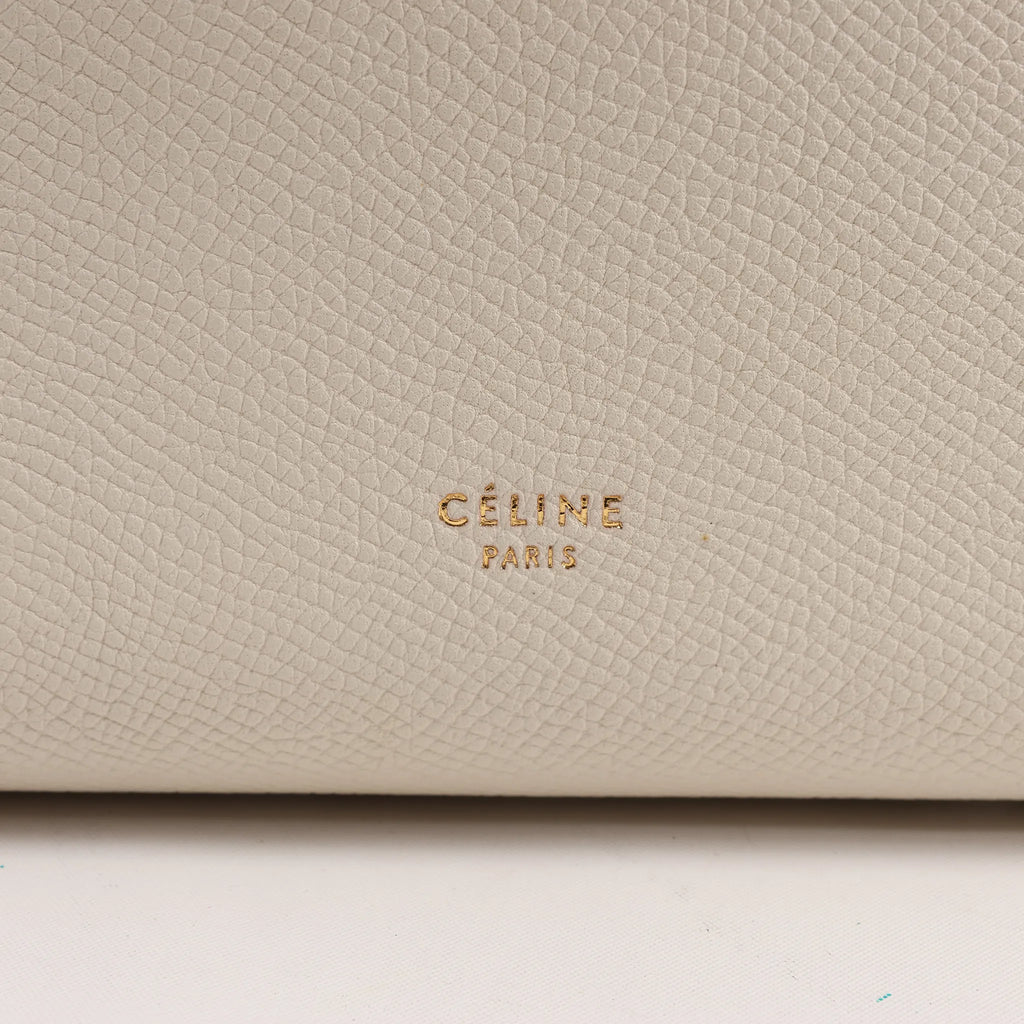 CELINE Belt Bag Grained Leather Mini 2Way Handbag in White