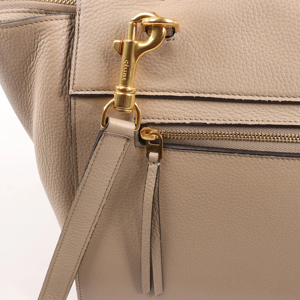 CELINE Belt Bag Grained Leather Mini 2Way Handbag in Beige