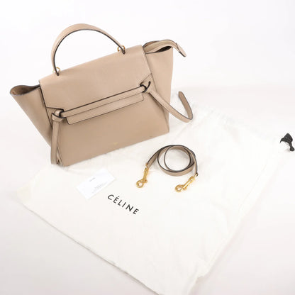 CELINE Belt Bag Grained Leather Mini 2Way Handbag in Beige