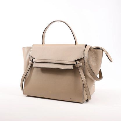 CELINE Belt Bag Grained Leather Mini 2Way Handbag in Beige