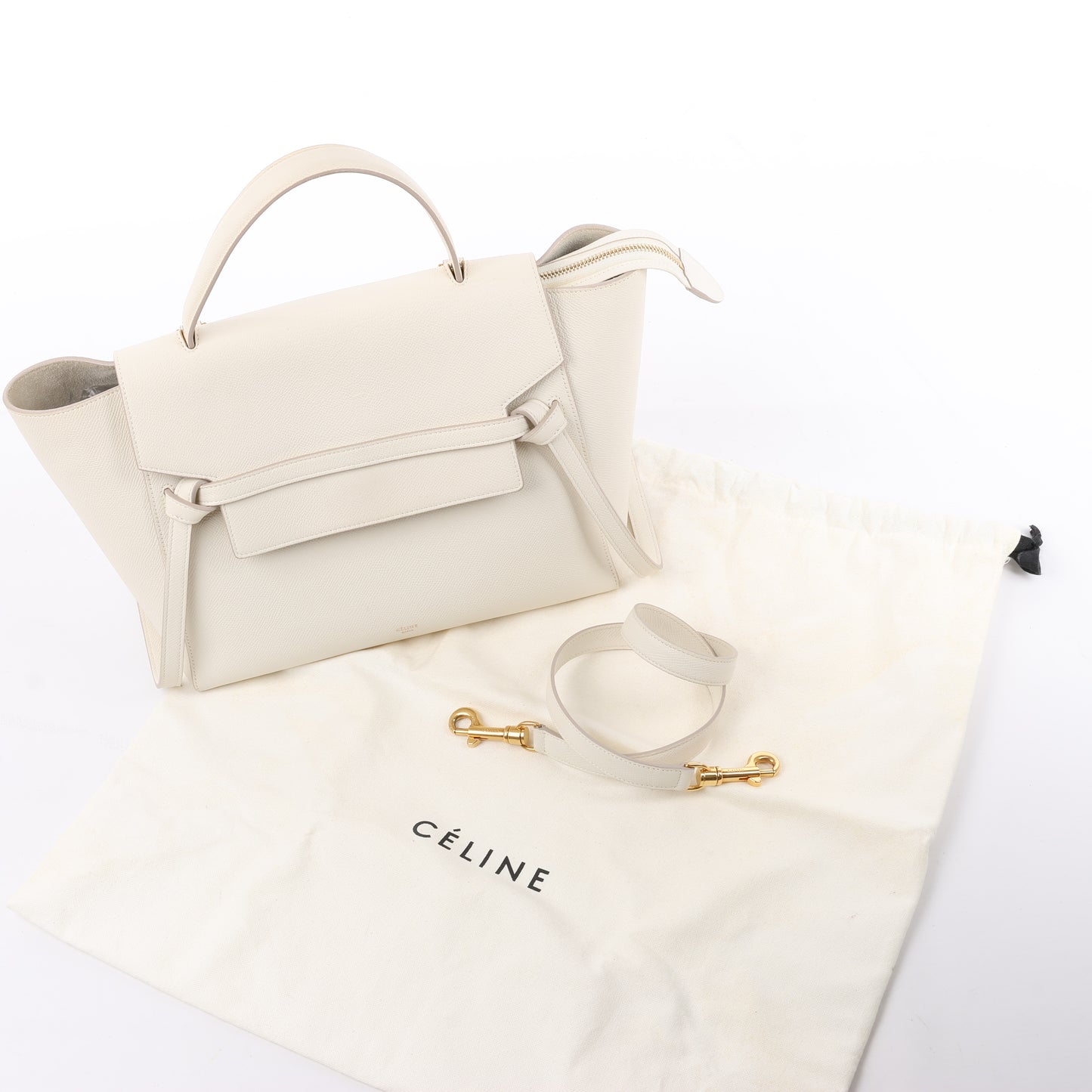 Sac ceinture CELINE Mini sac à main 2 voies en cuir de veau grainé blanc