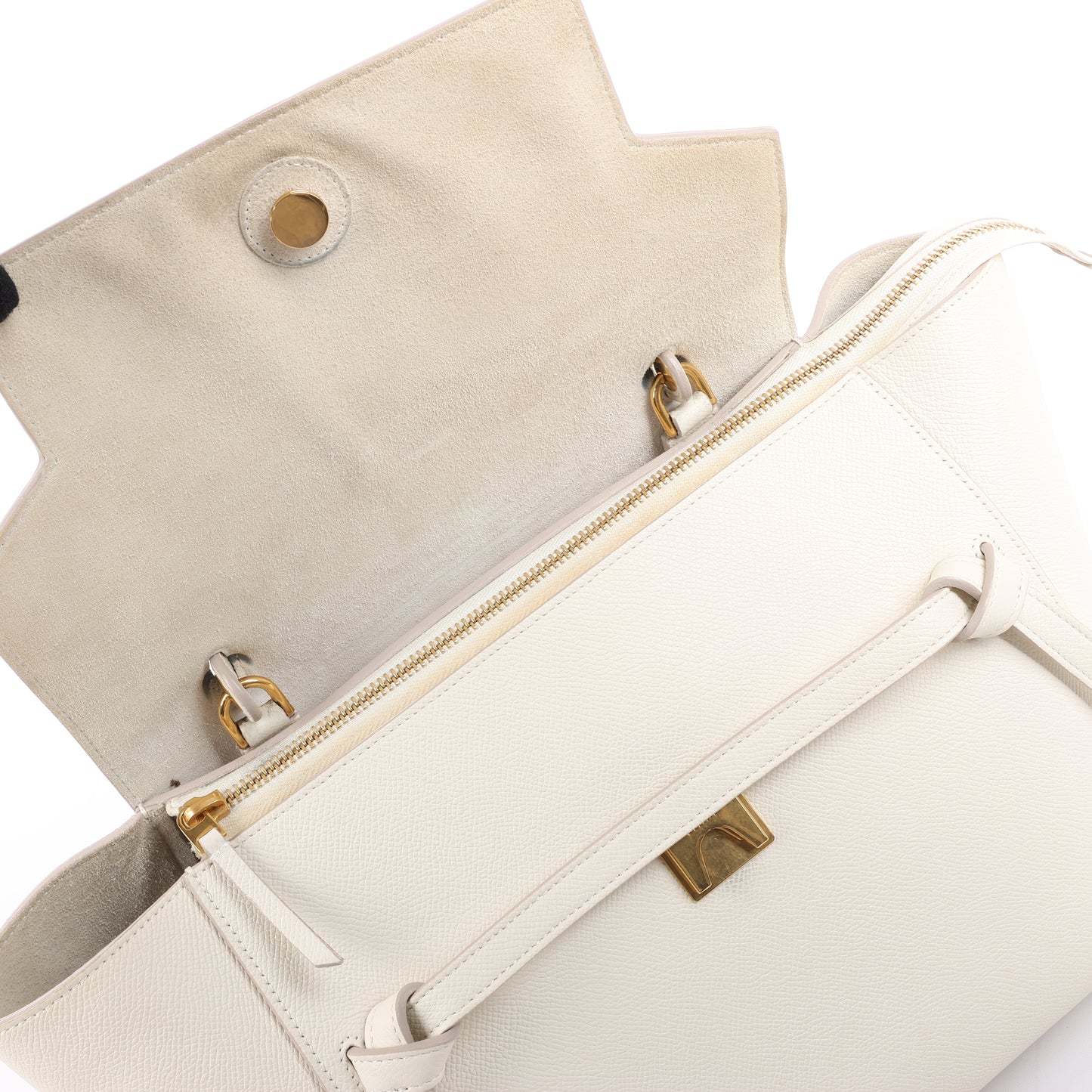 Sac ceinture CELINE Mini sac à main 2 voies en cuir de veau grainé blanc