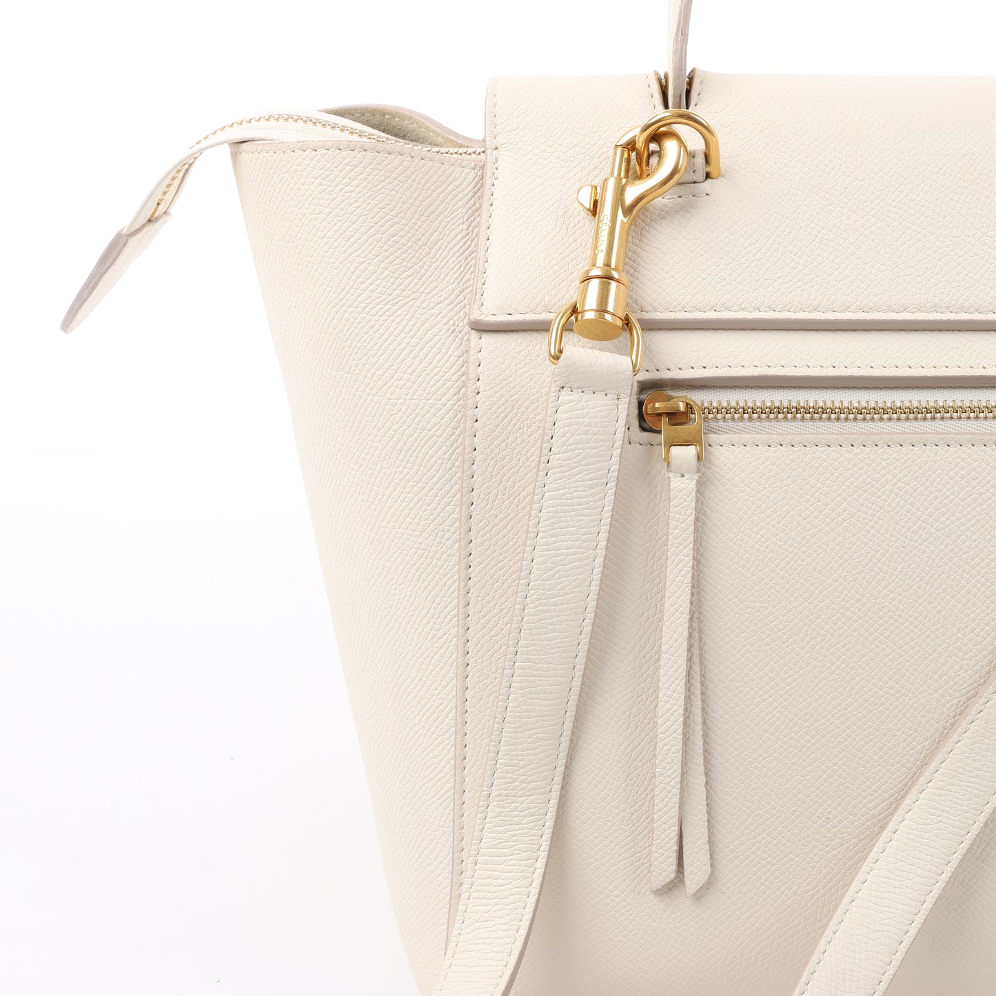 Sac ceinture CELINE Mini sac à main 2 voies en cuir de veau grainé blanc