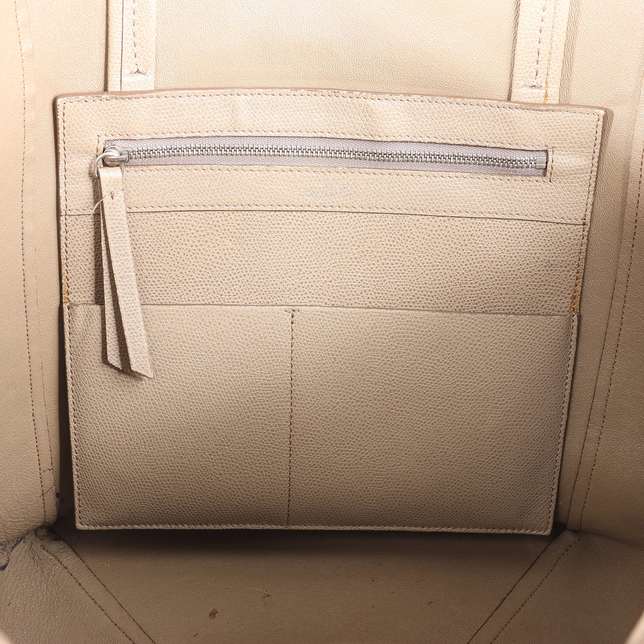 Celine Cabas Phantom Small Leather Shoulder Bag in Beige