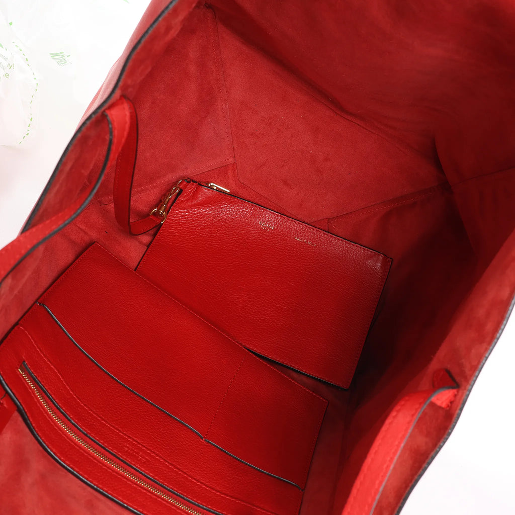 Celine Cabas Phantom Large Leather Shoulder Bag in Red