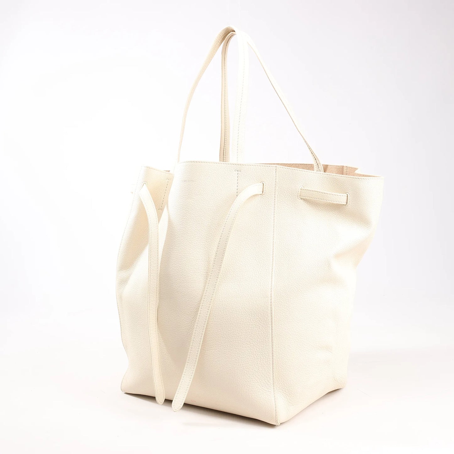 Celine Cabas Phantom Medium Leather Shoulder Bag in White