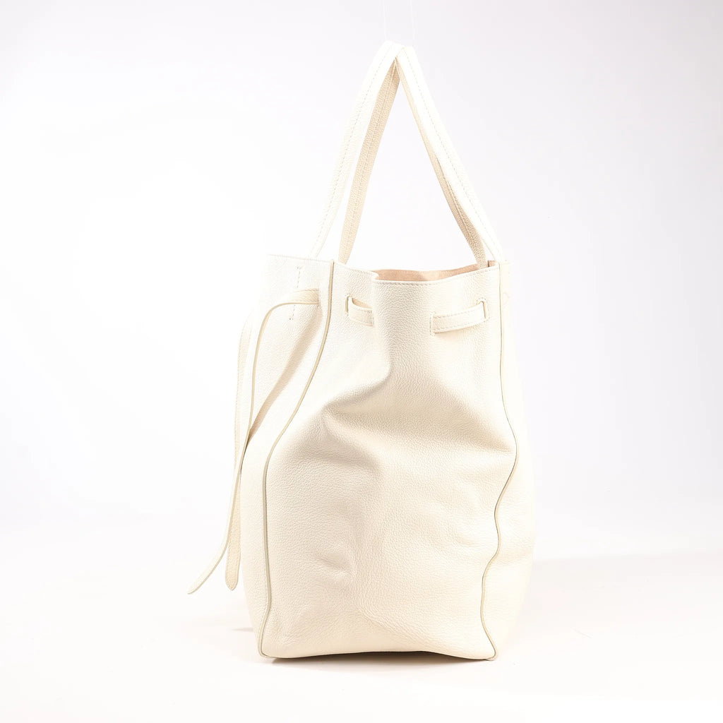 Celine Cabas Phantom Medium Leather Shoulder Bag in White
