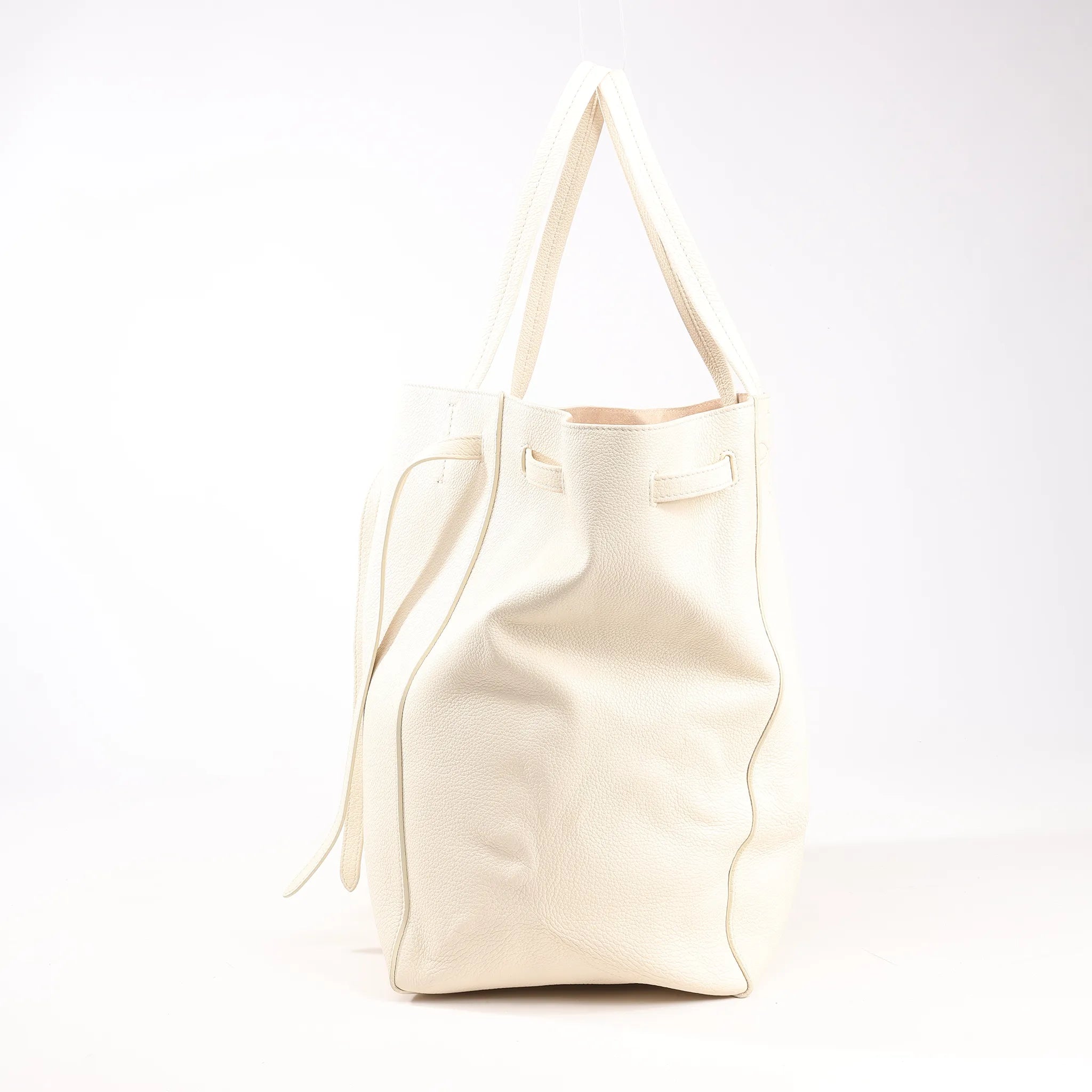 Celine Cabas Phantom Medium Leather Shoulder Bag in White