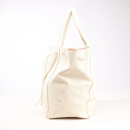 Celine Cabas Phantom Medium Leather Shoulder Bag in White