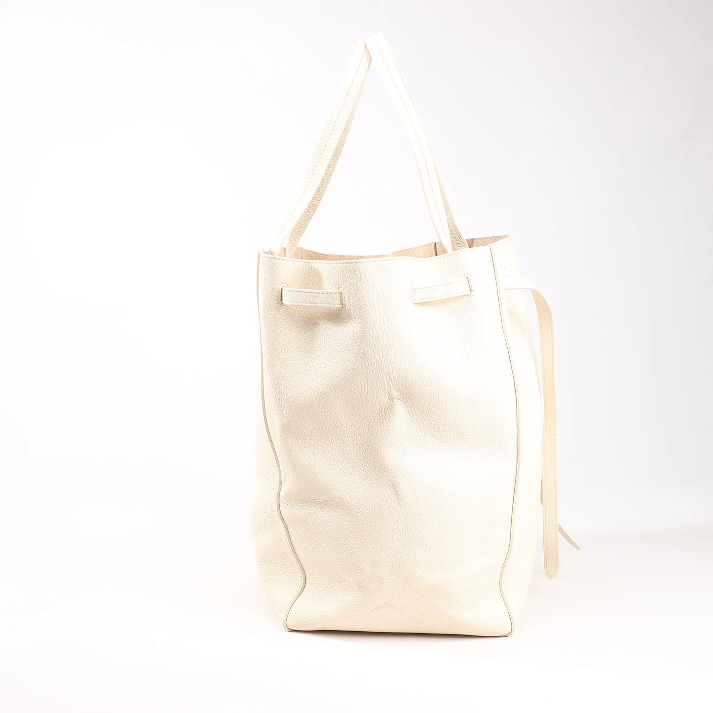 Celine Cabas Phantom Medium Leather Shoulder Bag in White