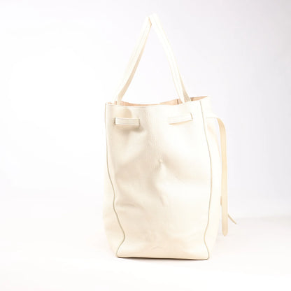 Celine Cabas Phantom Medium Leather Shoulder Bag in White