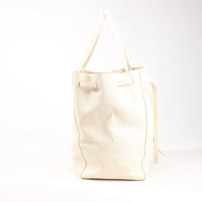 Celine Cabas Phantom Medium Leather Shoulder Bag in White