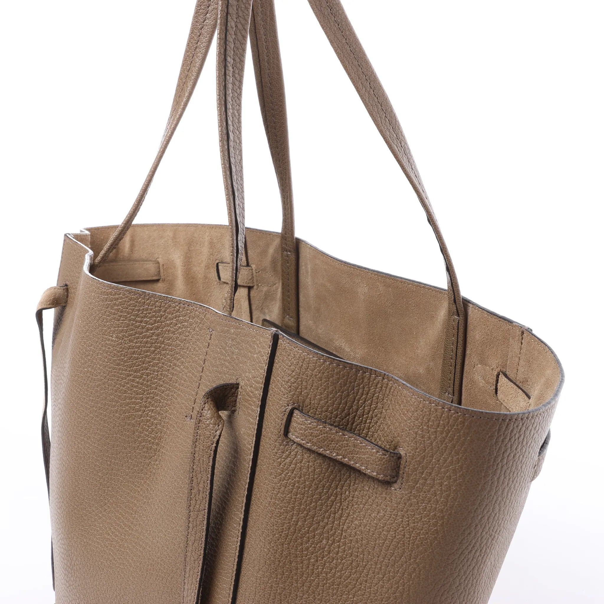 Celine Cabas Phantom Small Leather Shoulder Bag in Taupe
