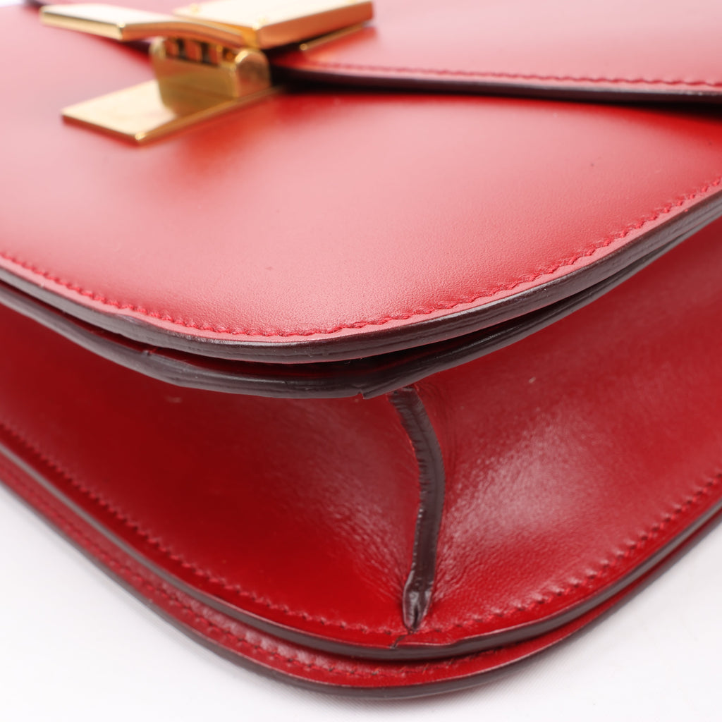 CELINE Classic Box Medium Leather Crossbody Bag in Red