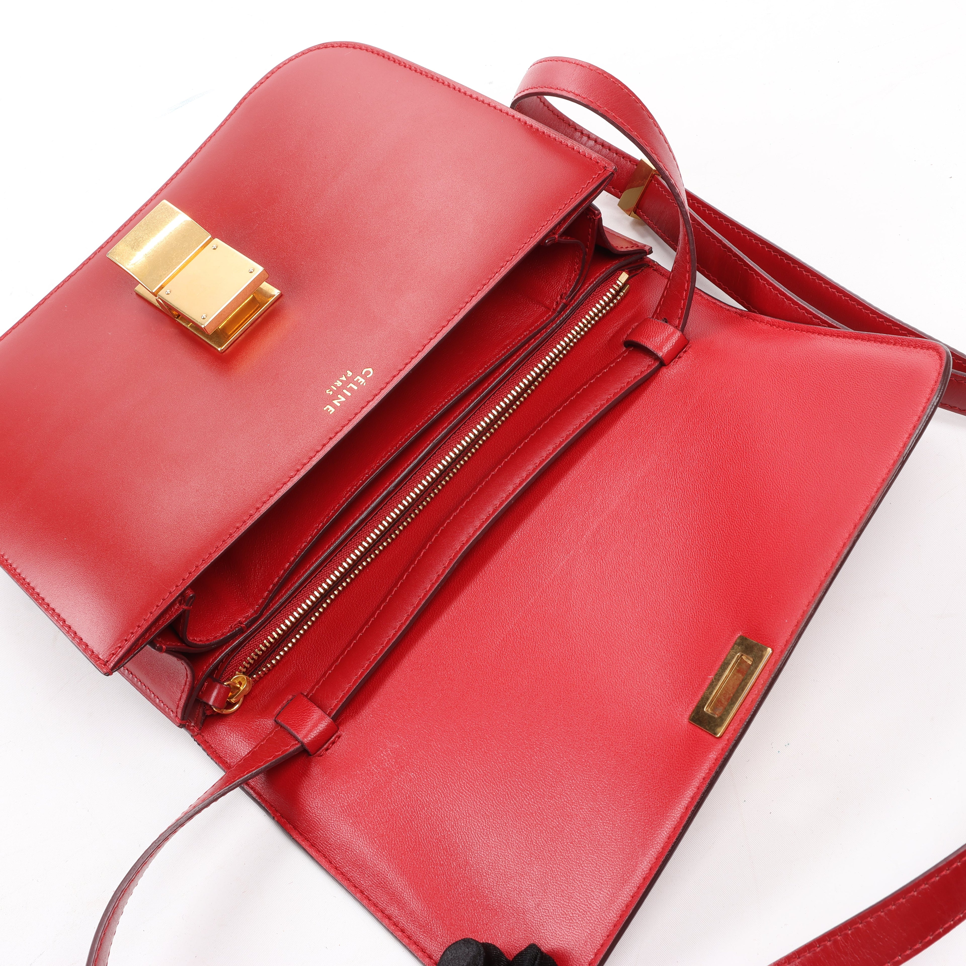 CELINE Classic Box Medium Leather Crossbody Bag in Red