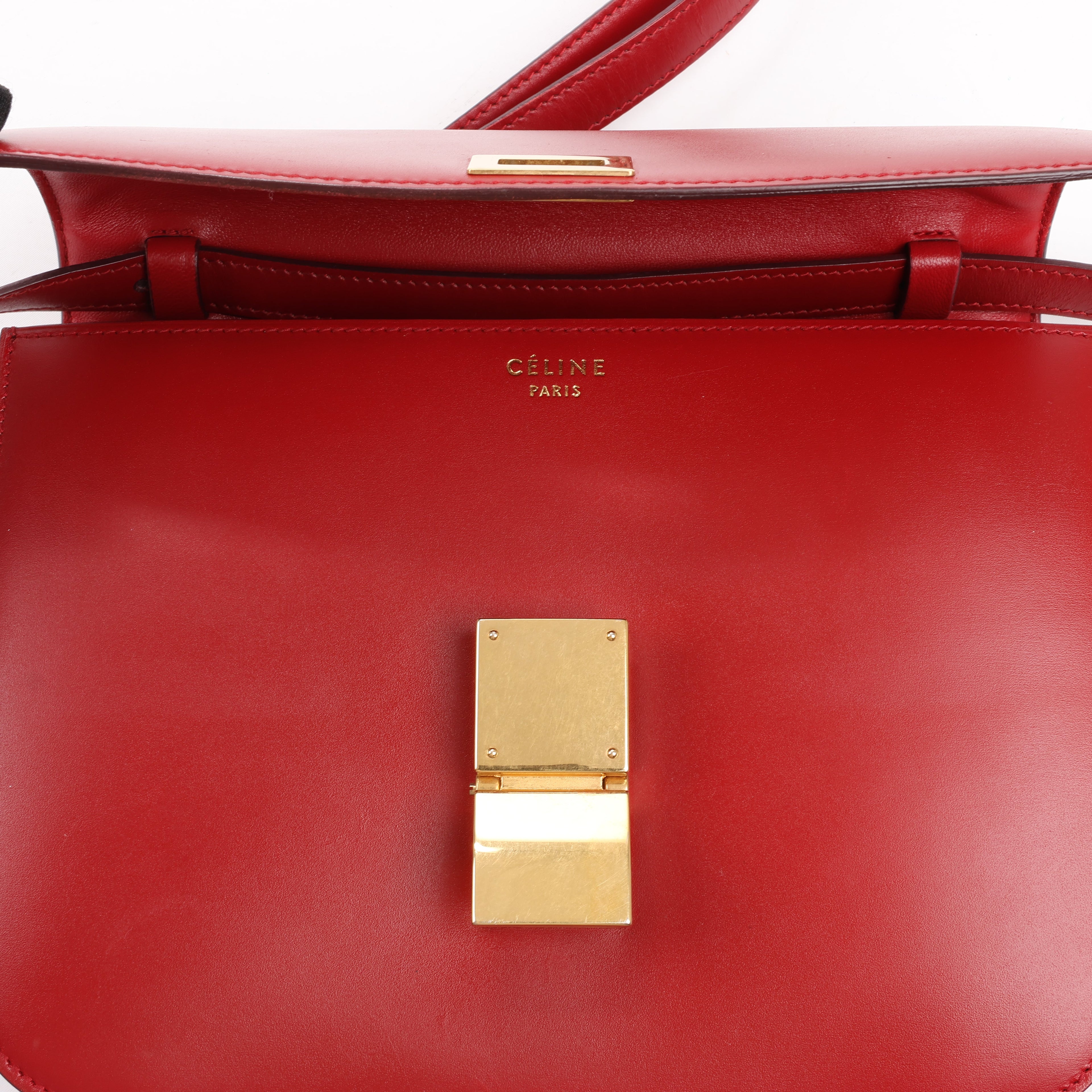 CELINE Classic Box Medium Leather Crossbody Bag in Red