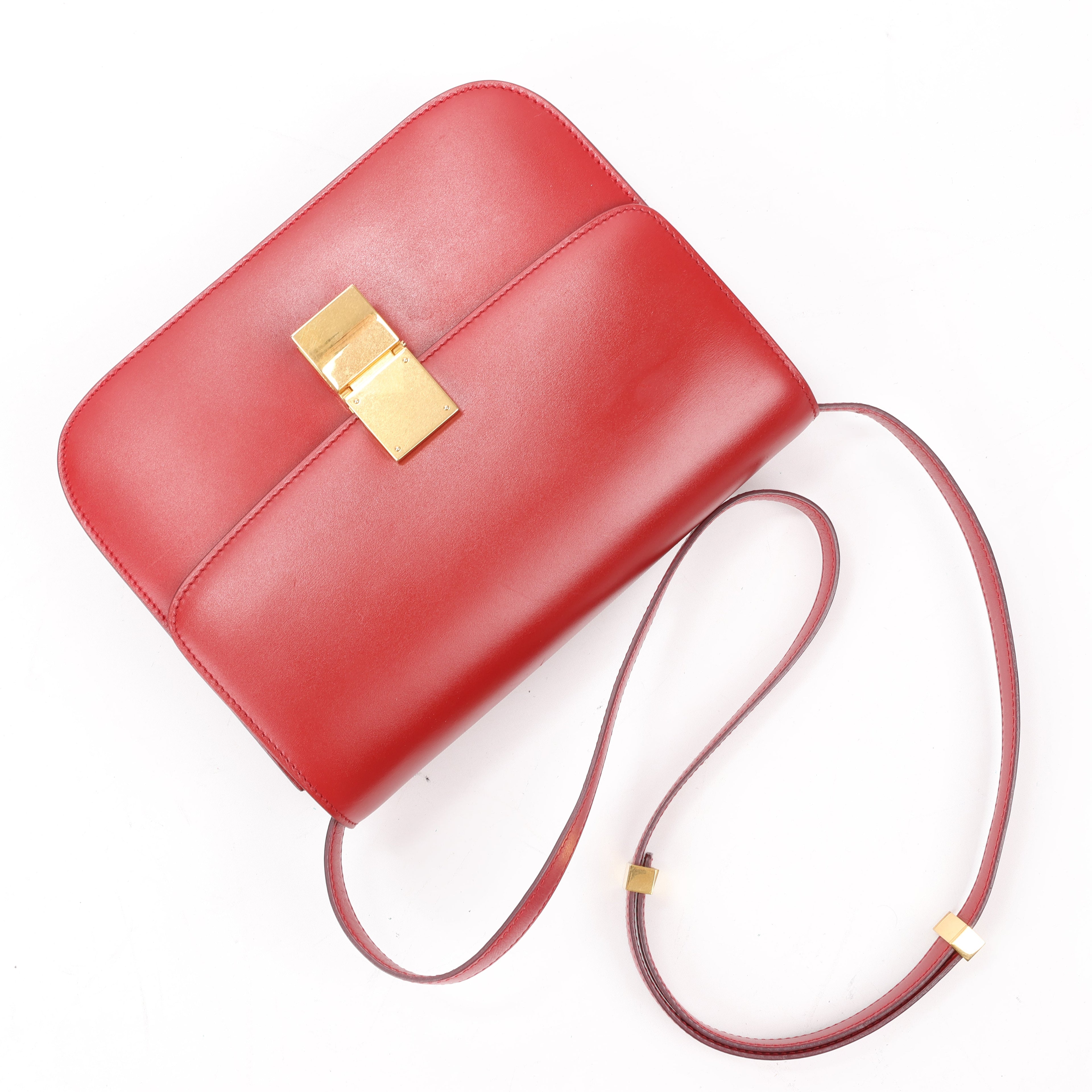 CELINE Classic Box Medium Leather Crossbody Bag in Red
