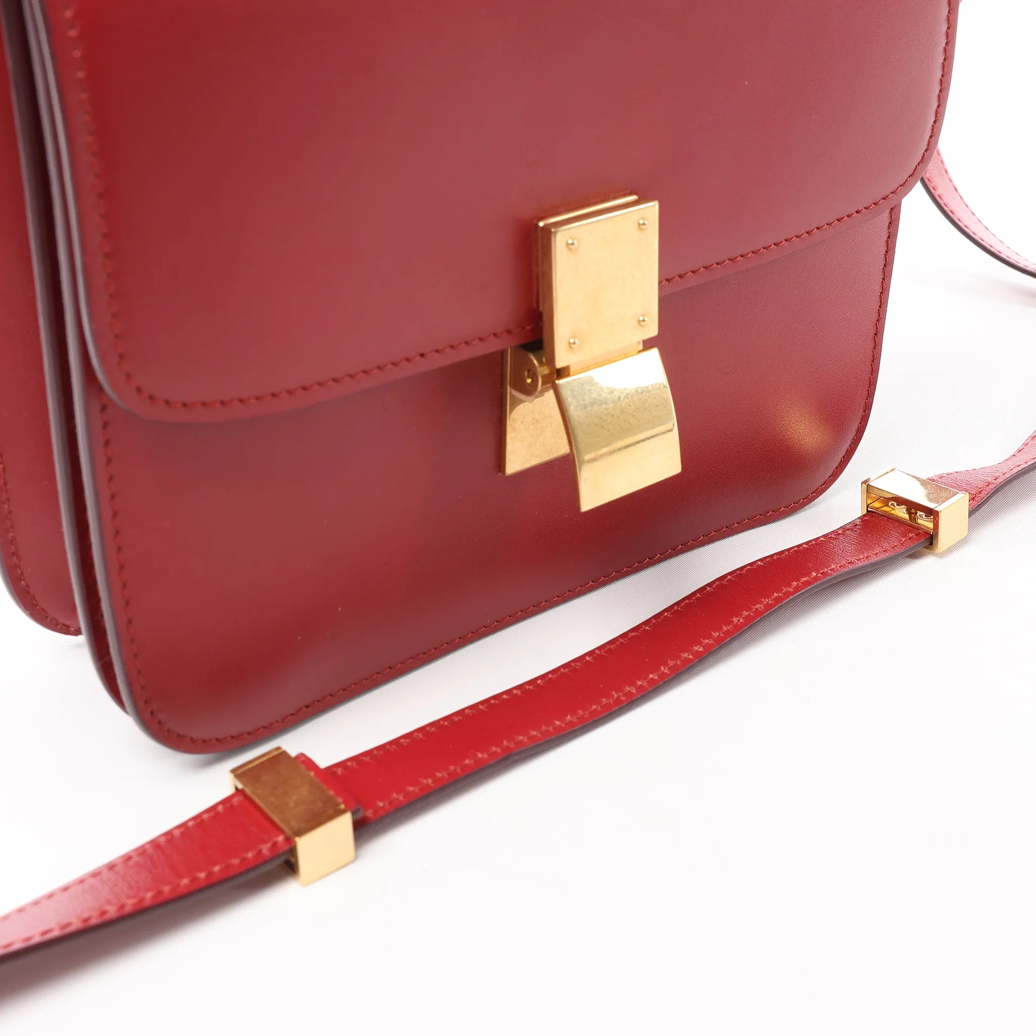 CELINE Classic Box Small Leather Crossbody Bag in Red