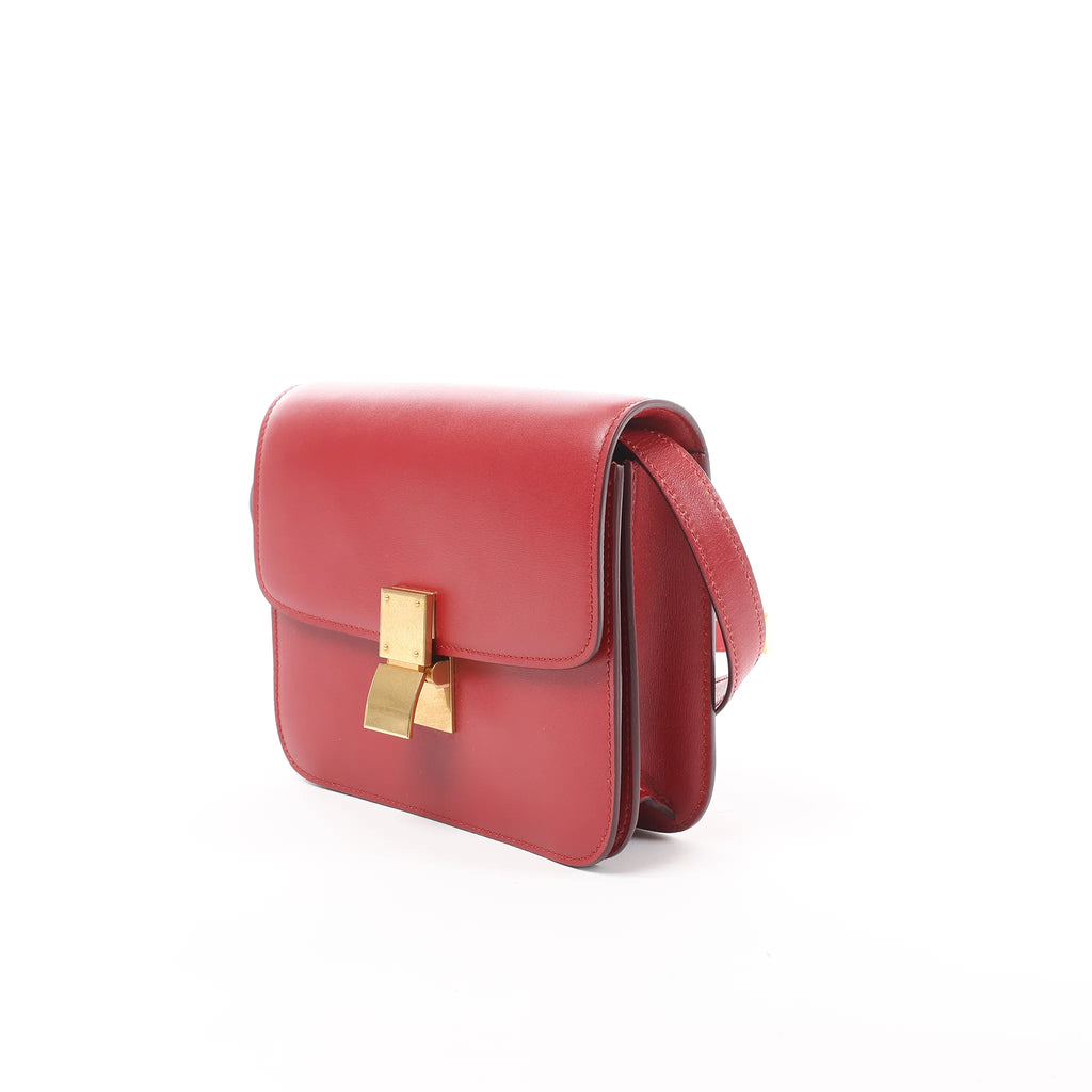 CELINE Classic Box Small Leather Crossbody Bag in Red
