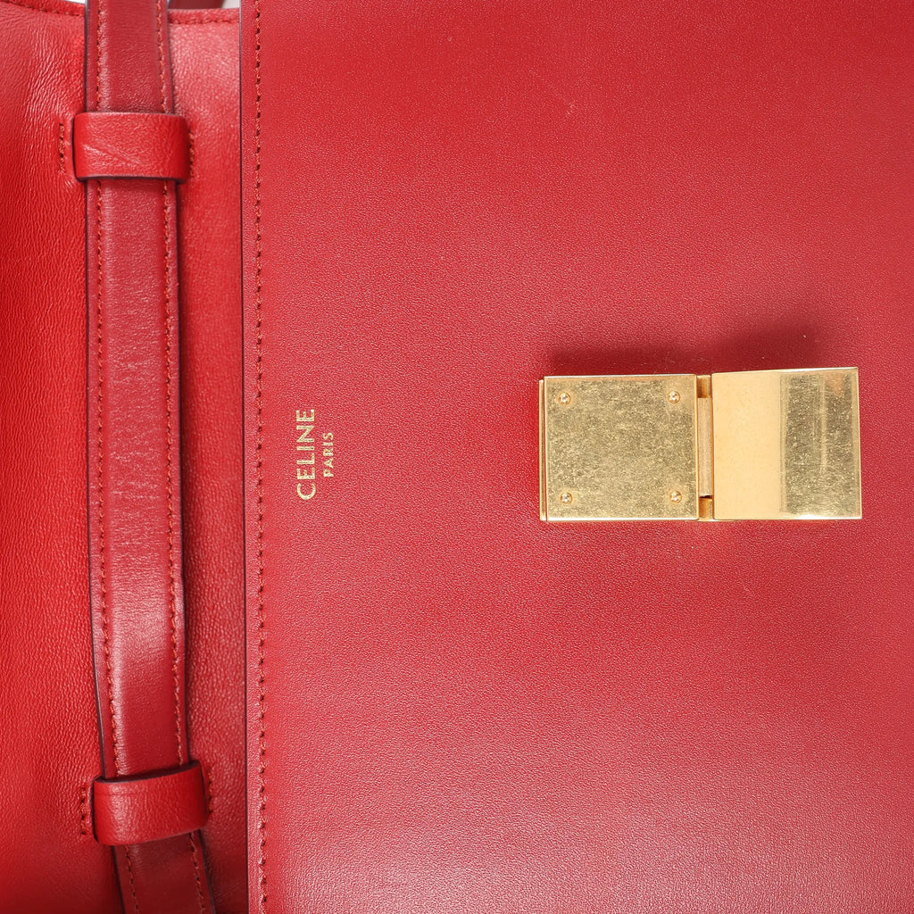 CELINE Classic Box Small Leather Crossbody Bag in Red