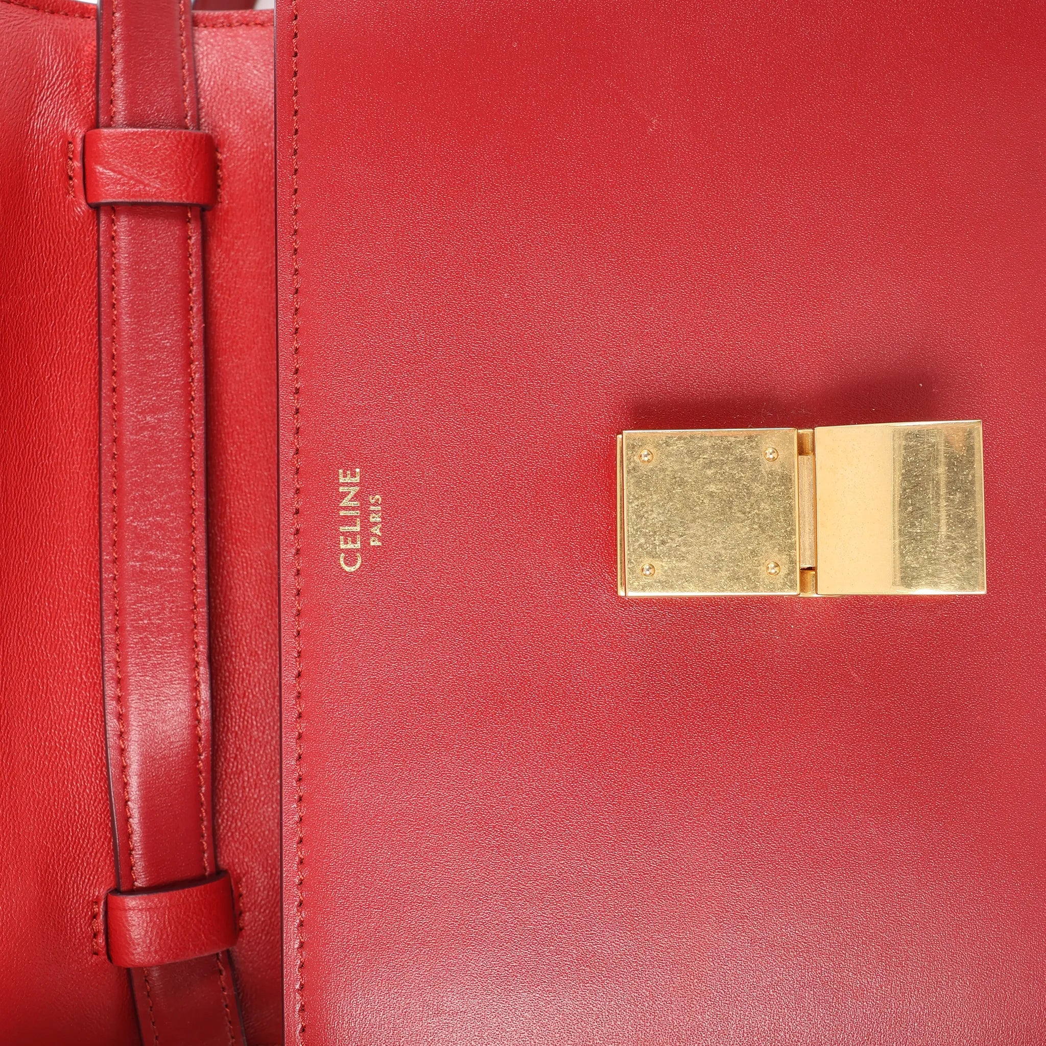CELINE Classic Box Small Leather Crossbody Bag in Red
