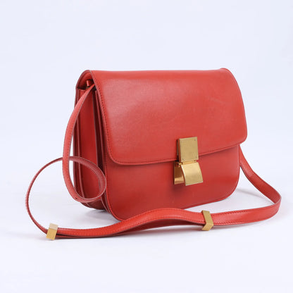 CELINE Classic Box Medium Leather Shoulder Bag in Red