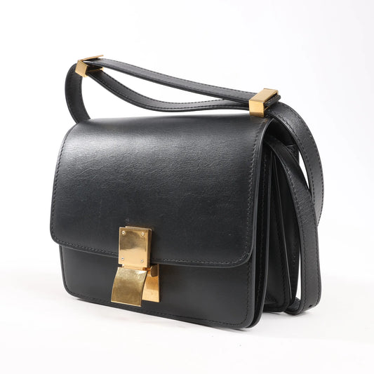 Celine Classic Box Small Leather Shoulder Bag in Black