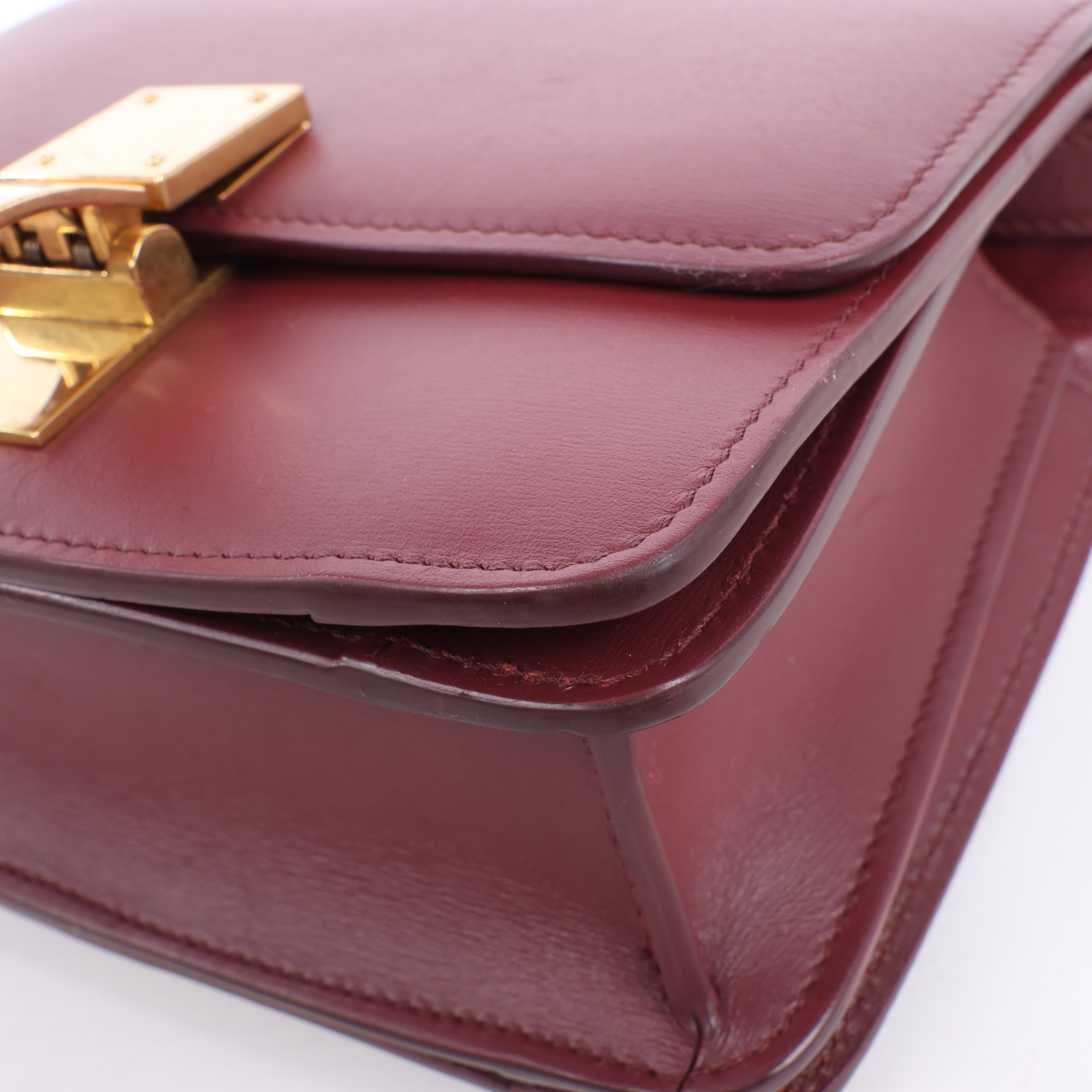 Celine Classic Box Small Leather Shoulder Bag in Burgundy