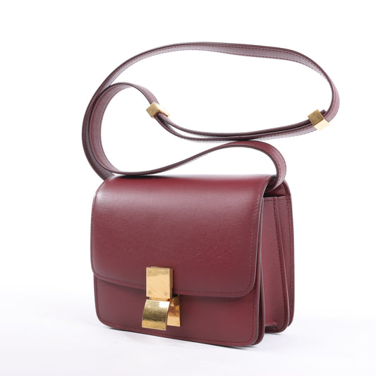 Celine Classic Box Small Leather Shoulder Bag in Burgundy