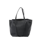 Celine Cabas Phantom Small black grained leather tote bag with long shoulder straps on white background